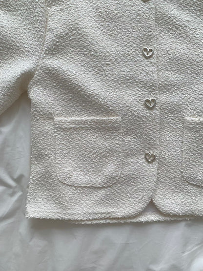 Elegant Heart Buttons Tweed Jacket(3 colors)