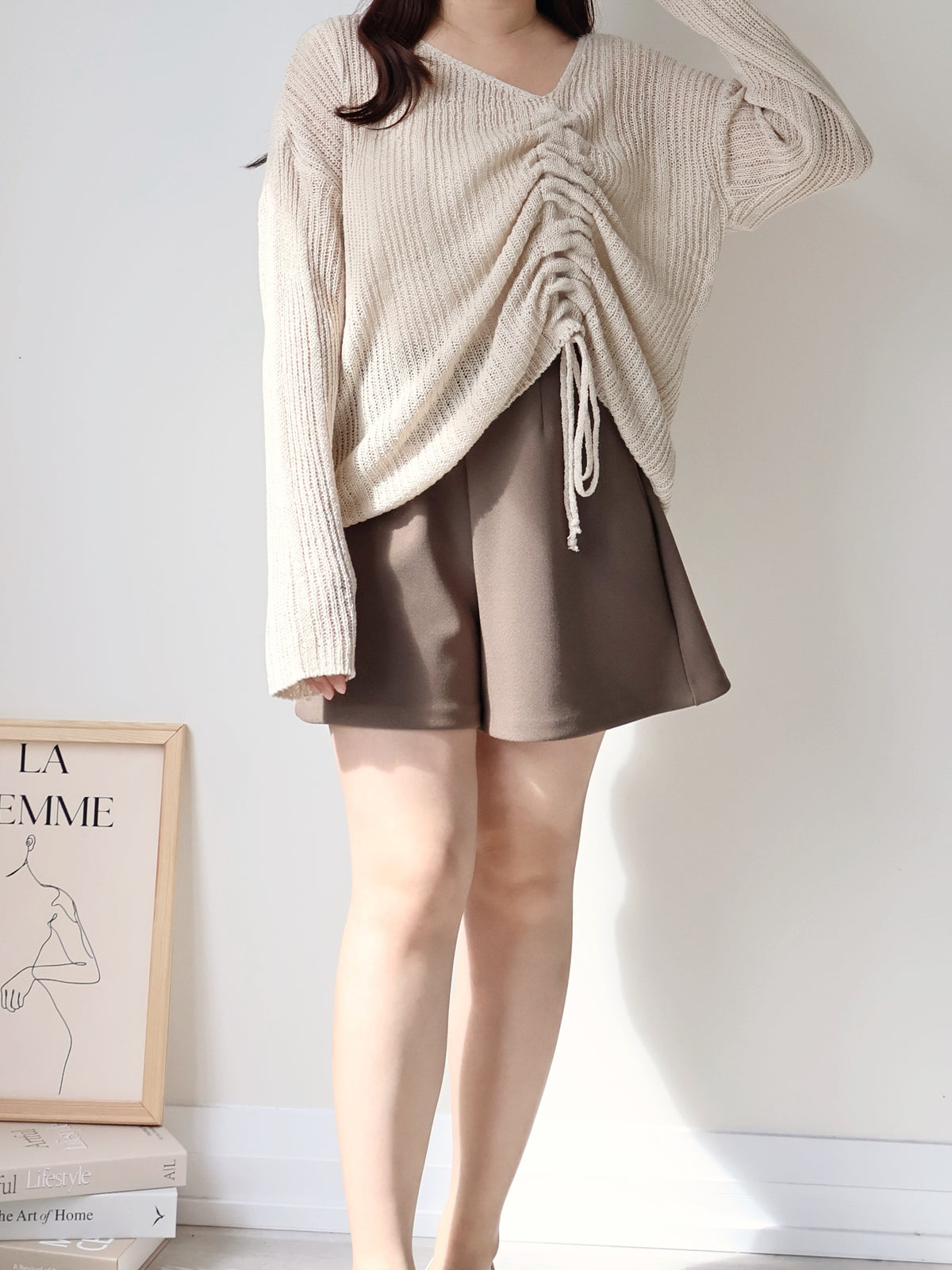 [Wrinkle-Free] Hidden Elastic Waist Tummy-Flattering A-Line Shorts(Brown)
