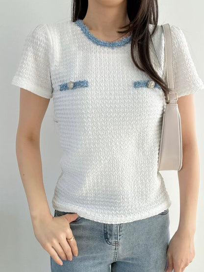 [Wrinkle-Free] Elegant Fringed Tweed Blouse(2 Colors)
