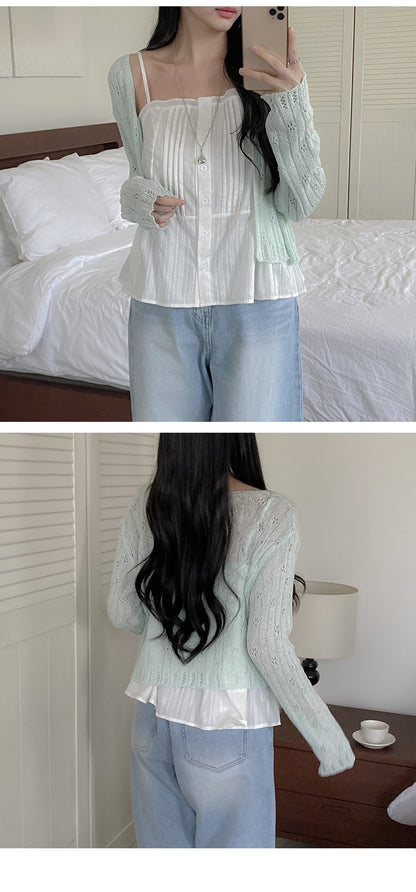 Macaron Pointelle Knit Cardigan(6 colors)