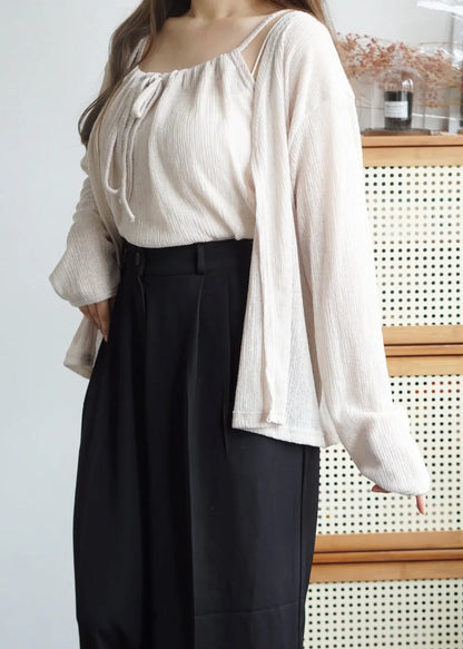 Airy Relaxed Linen Cami & Cardigan 2-Piece Set(Beige)