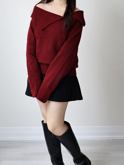 [2-WAYS] Elegant Off-shoulder Sweater(Wine)