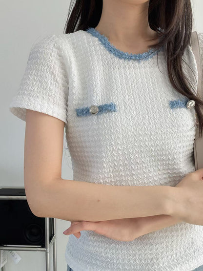 [Wrinkle-Free] Elegant Fringed Tweed Blouse(2 Colors)