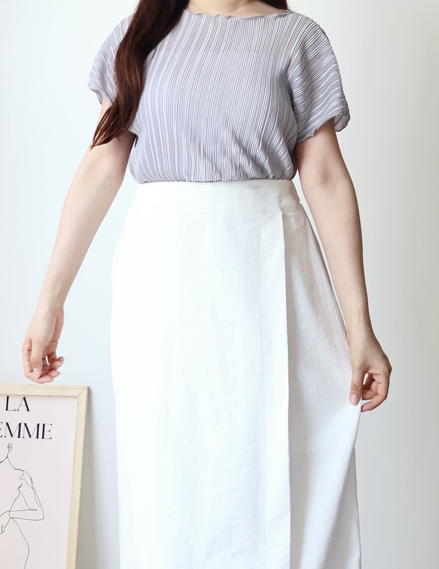 [Wrinkle-Free] Elegant Cool-Touch Vertical Pleat Top(Greyish Blue)