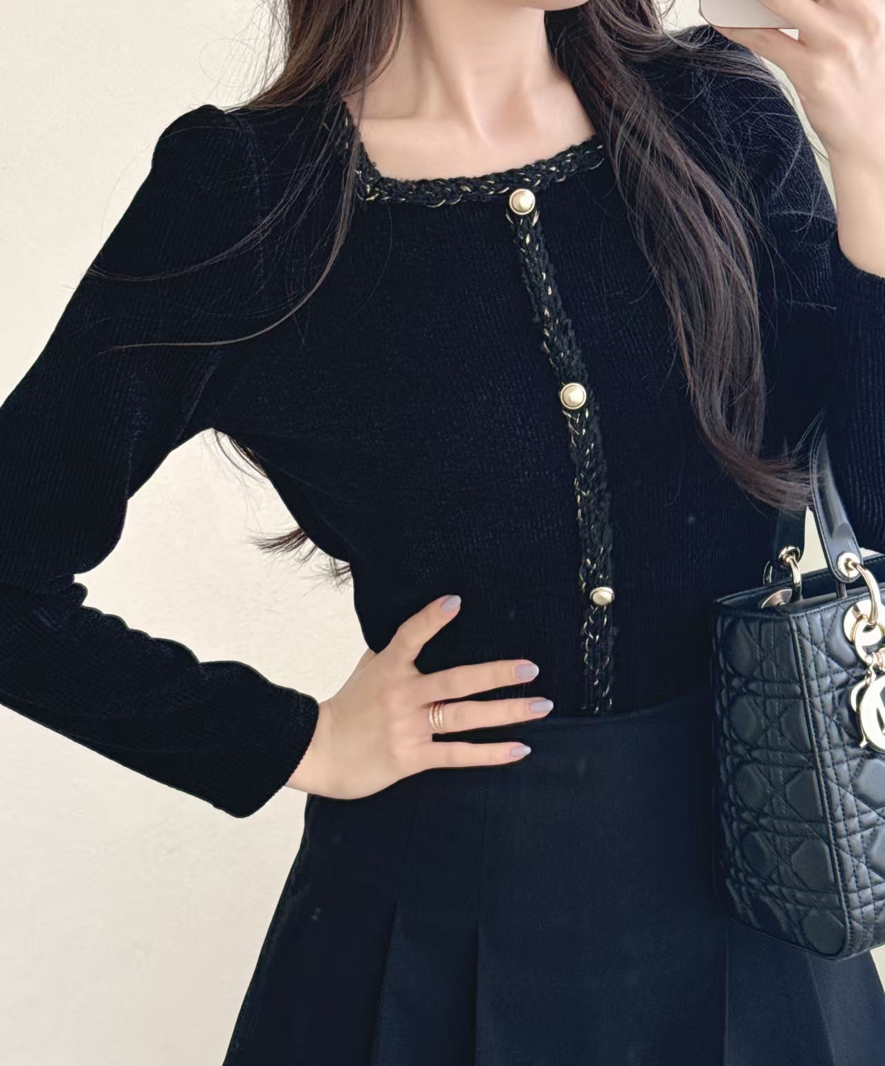 Square Neck Gold Button Corduroy top