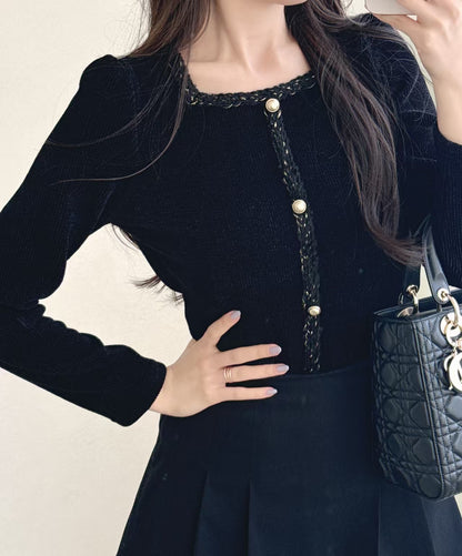 Square Neck Gold Button Corduroy top