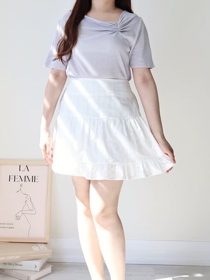 2-Way Elegant Tiered Pleat Ice Silk Knit Top(Lavender)