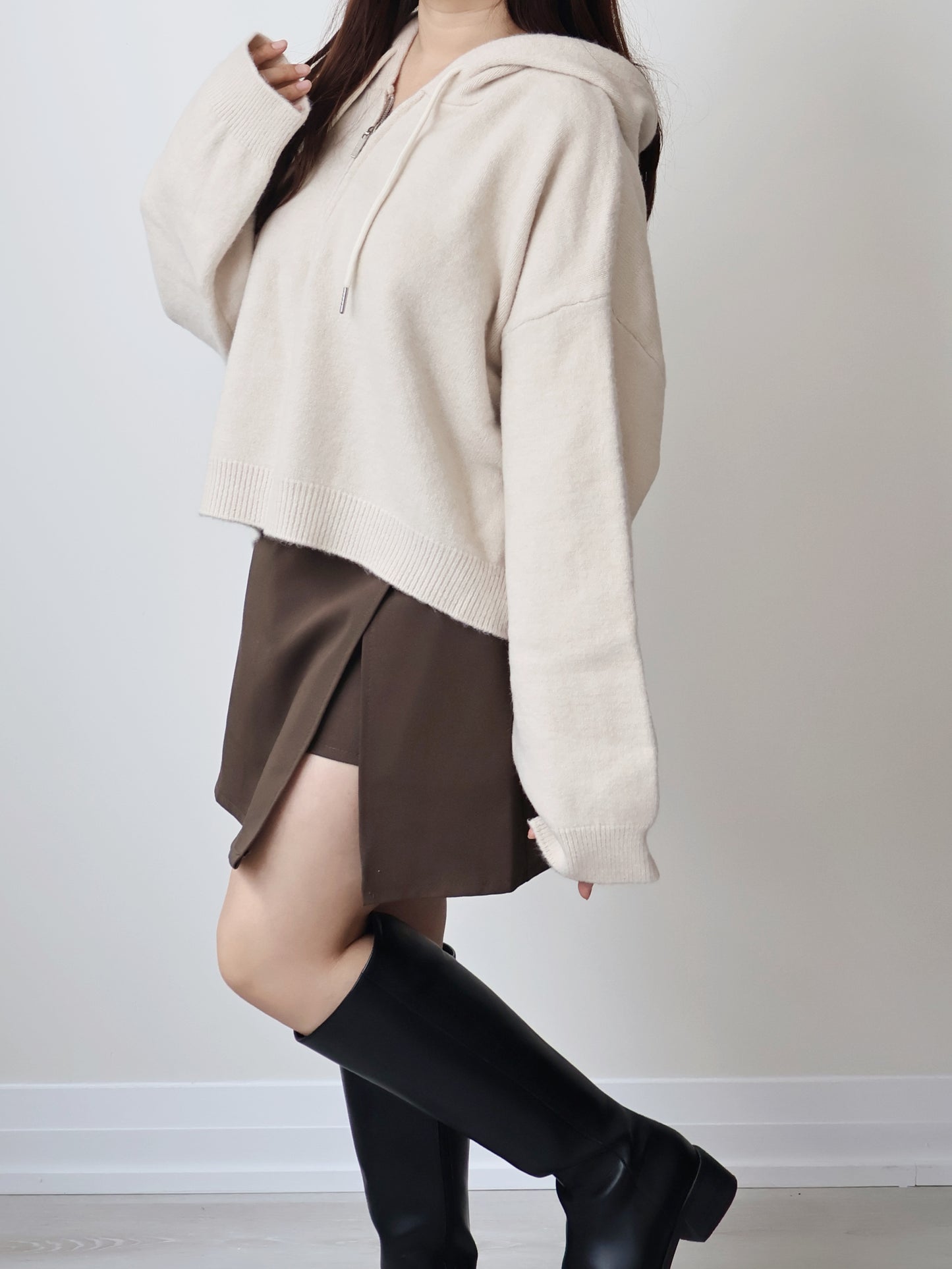 Cozy Half-zip Knit Hoodie(3 colors)