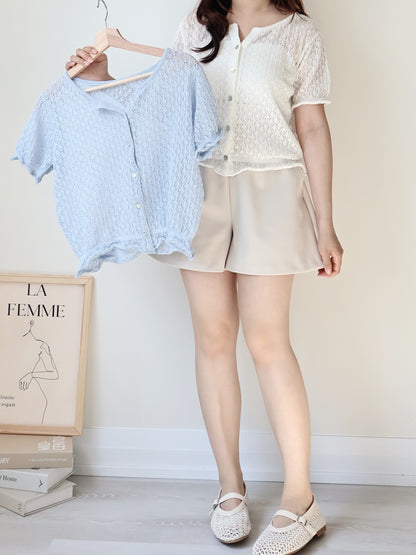 Holiday Vibe Diamond Openwork Knit Cardigan(Ivory)