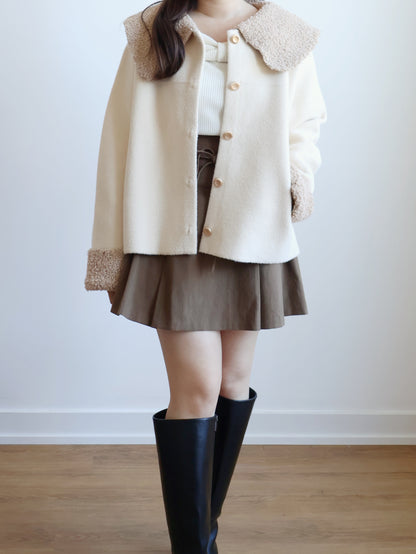 [10% WOOL]Poodle Collar Cashmere-look coat with Pockets