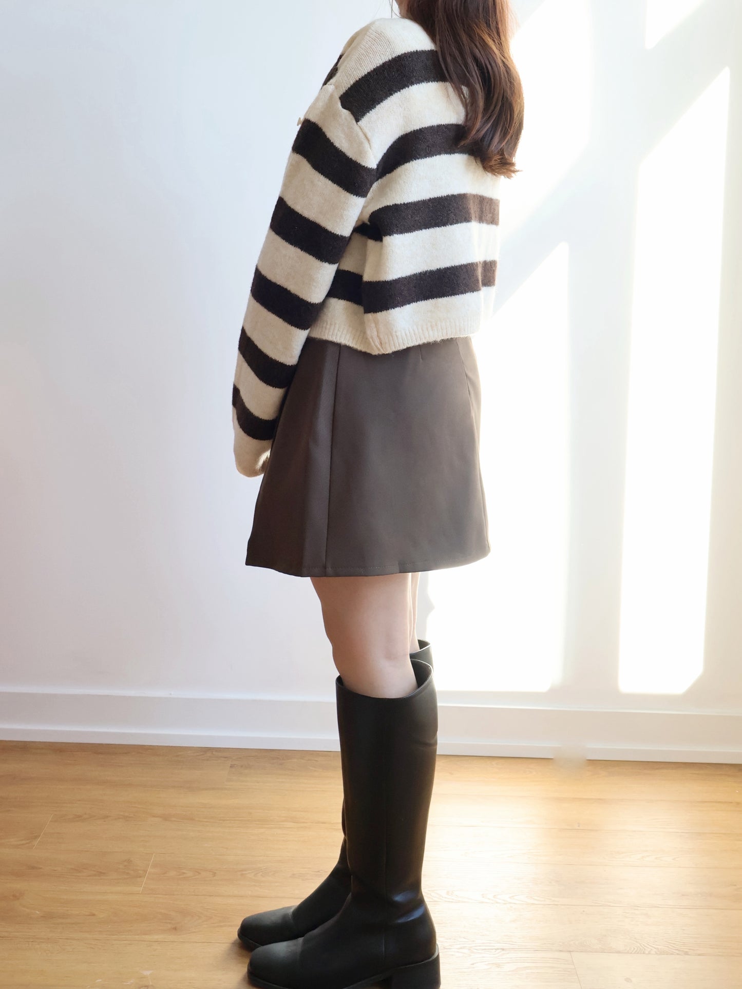 [10% WOOL] Raccoon Striped Cardigan(Coffee)