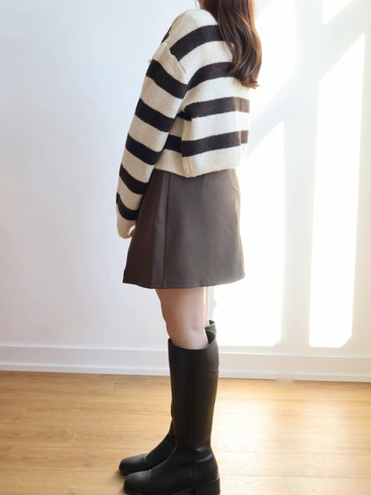 [10% WOOL] Raccoon Striped Cardigan(Coffee)