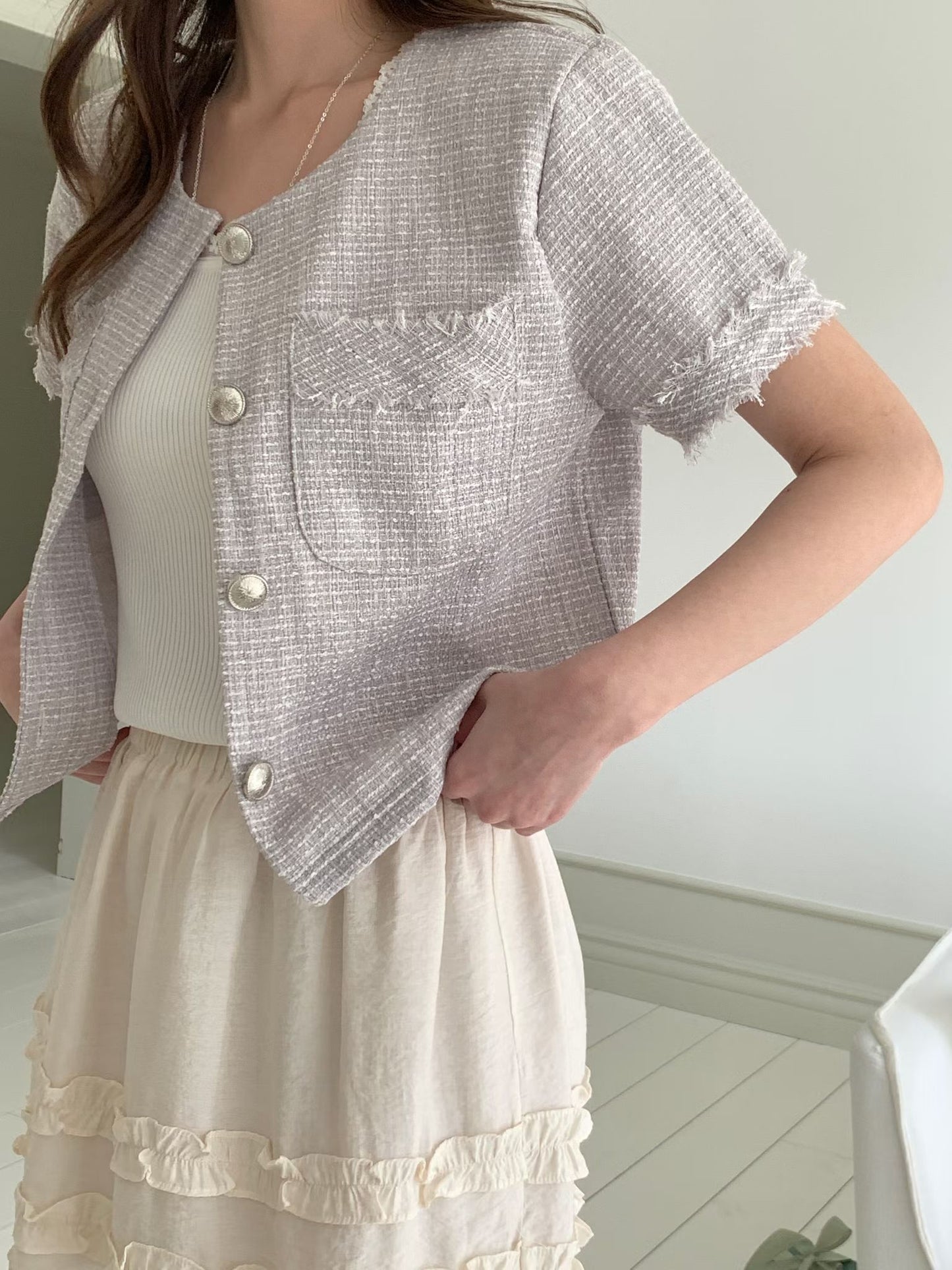 Elegant Fringed-Trim Tweed Jacket(3 Colors)