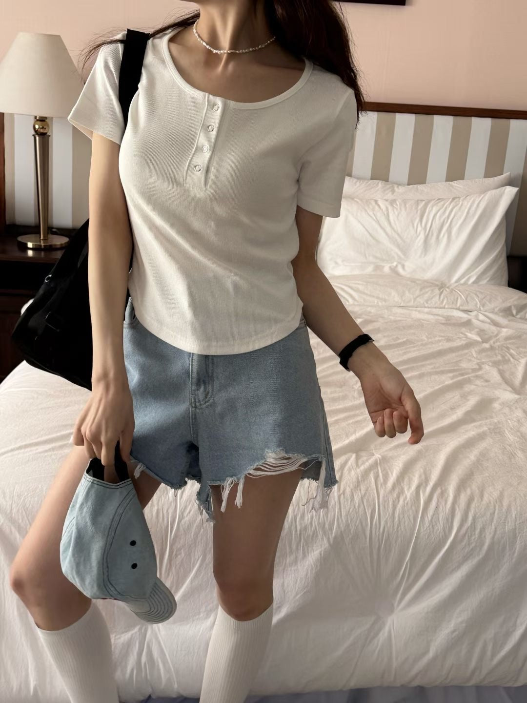 Snap-Button Fitted Cotton Top