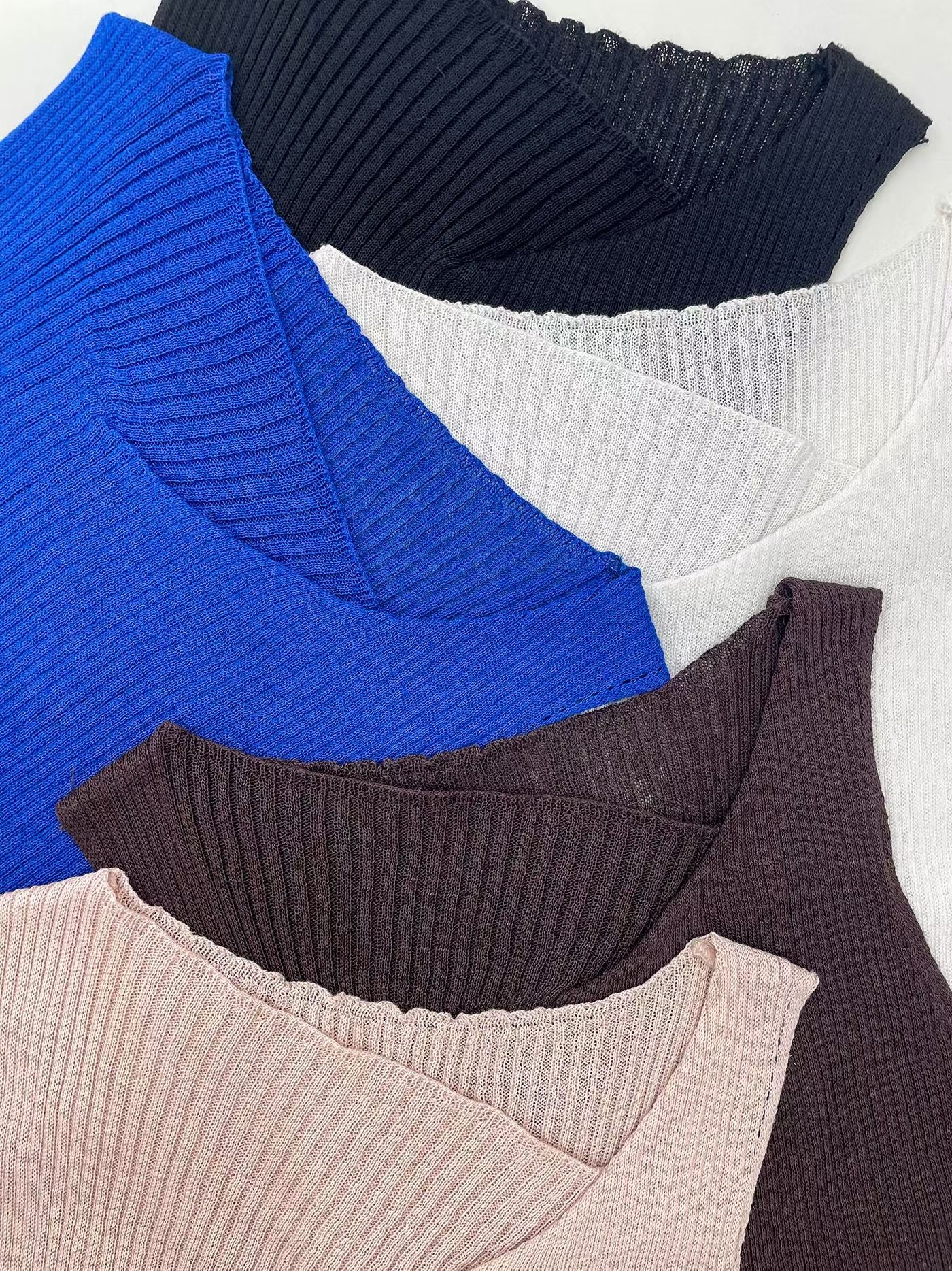 Simple Asymmetric-Neck Linen Knit Tank(5 Colors)