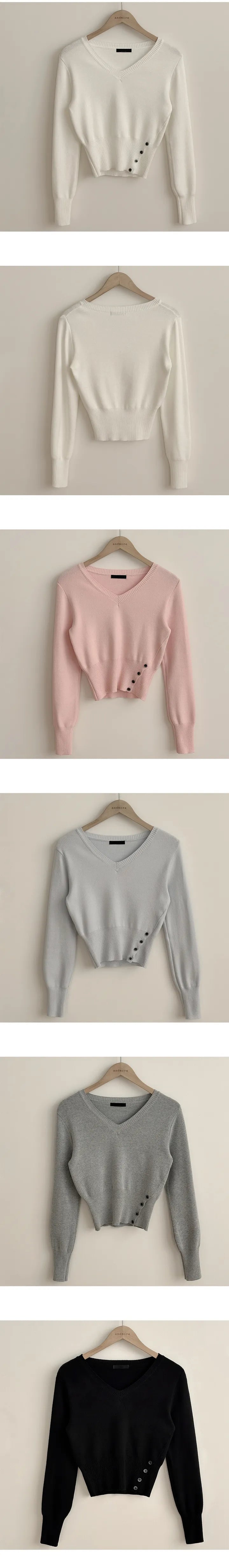 V-Neck Buttons Cinched-Waist Knit Top(5 colors)