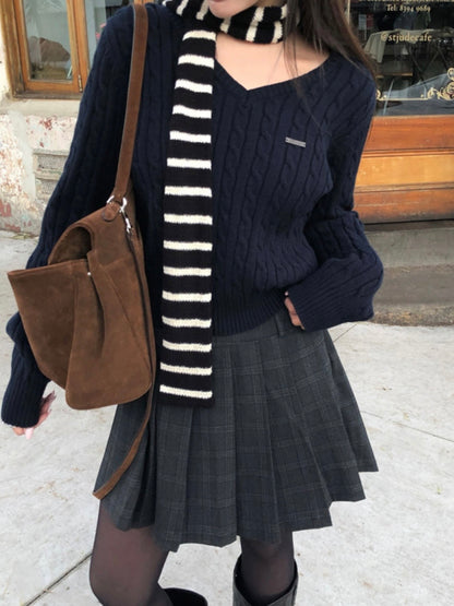 V-neck Cozy Cable Knit Sweater(5 colors)