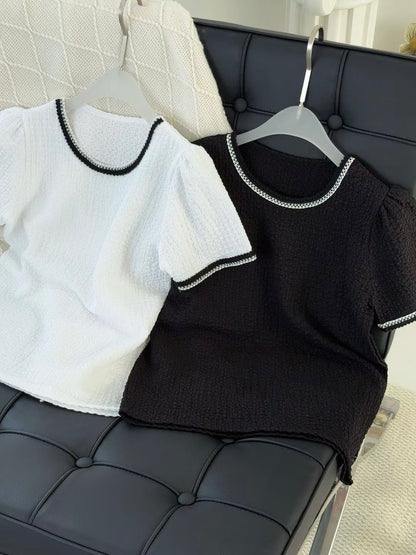 [Wrinkle-Free] Classic Coco Contrast Trim Top(2 Colors)