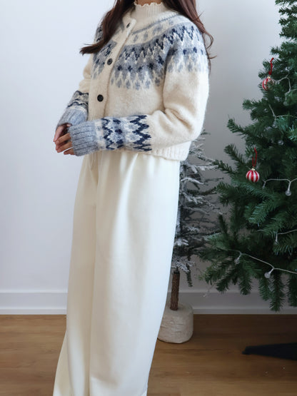 [10% WOOL🐏] Nordic Gradient Snowflake Cardigan(Oatmeal)
