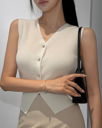V-Neck Button-Front Knit Tank Top(4 colors)