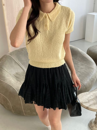 Soft Cozy Collared Feather-Yarn Knit Top(4 Colors)