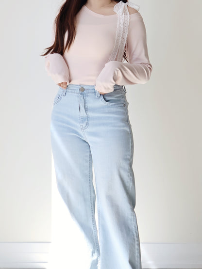 Dreamy Lace Cooling Modal One-Shoulder Top(Baby pink)