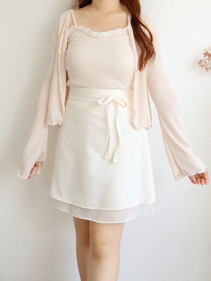 Pastel Lace-trim Cami & Cardigan 2-Piece Set(Peach)