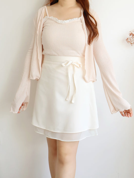 Pastel Lace-trim Cami & Cardigan 2-Piece Set(Peach)
