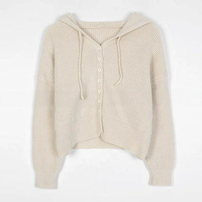 Casual Button Hooded Knit Cardigan