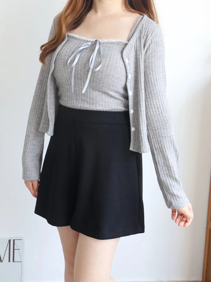 [2-Piece Set] Romantic Balletcore Lace Cami & Cardigan Set(Grey)