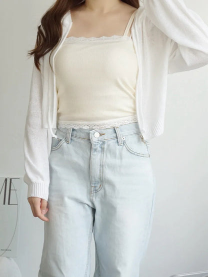 [3-WAYS] Sporty Hooded Zip Knit Cardigan(Ivory)