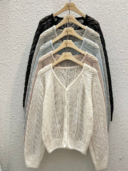 ［20% wool] Gentle Eyelet Lightweight Cardigan(5 colors)