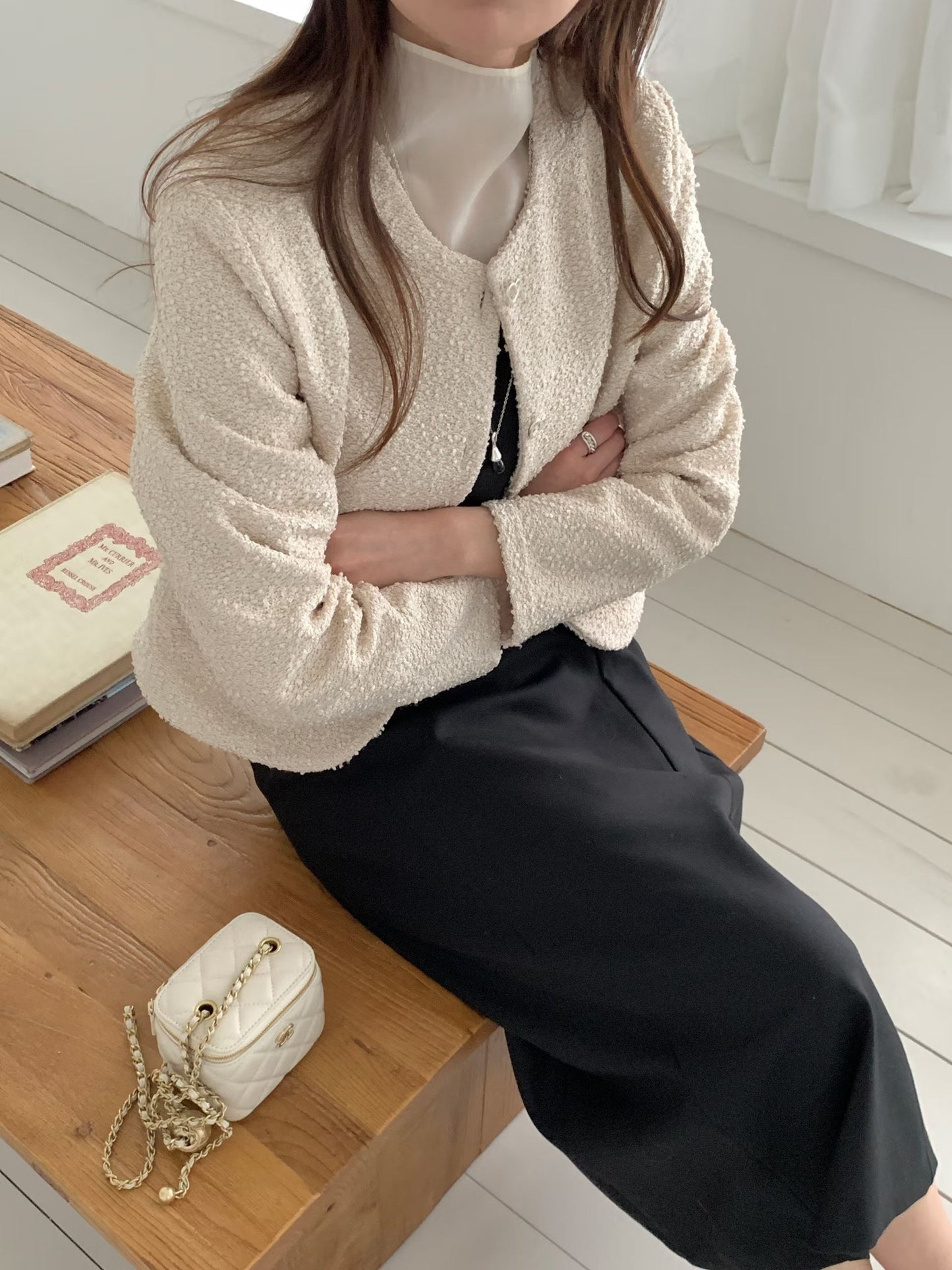 Elegant Heart Buttons Tweed Jacket(3 colors)