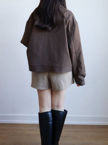 Earth-toned Windproof Zipper Jacket(Brown)