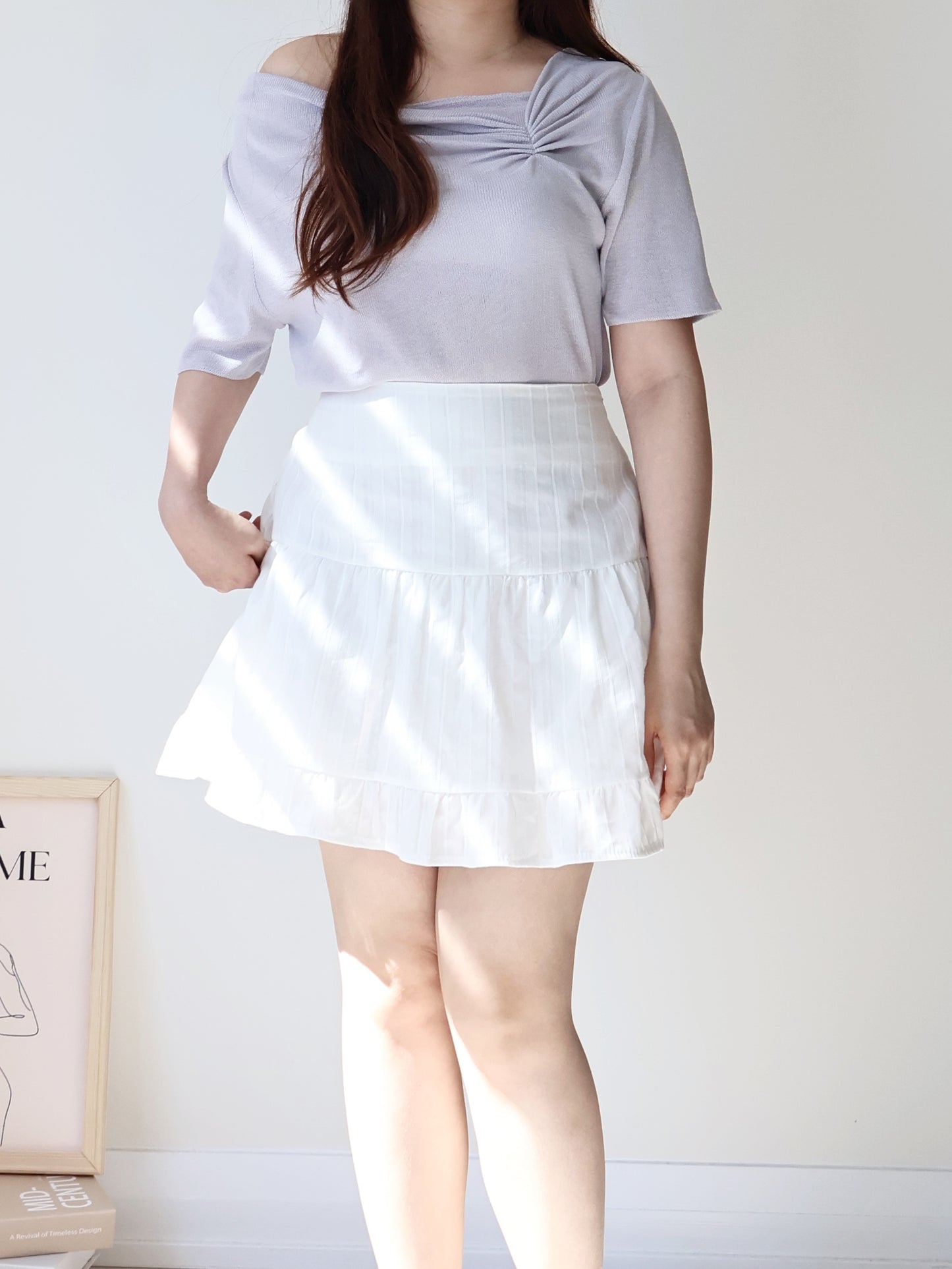2-Way Elegant Tiered Pleat Ice Silk Knit Top(Lavender)