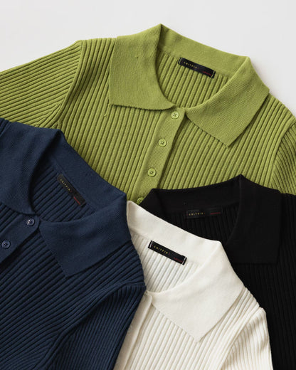 Sophisticated Stretch Polo Rib-Knit Top(4 colors)