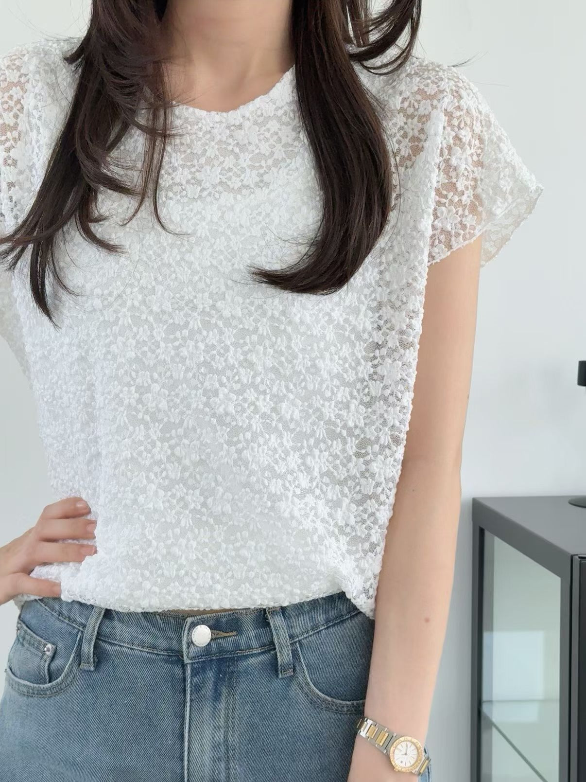 Romantic Daisy Lace Lined Blouse(3 Colors)