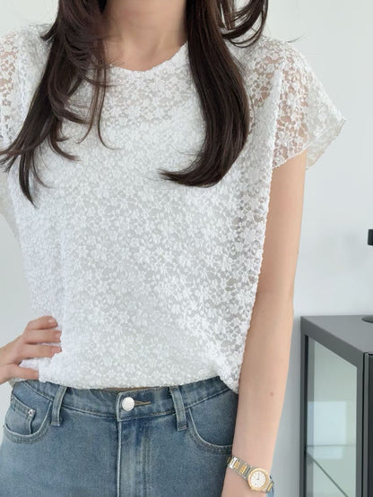 Romantic Daisy Lace Lined Blouse(3 Colors)