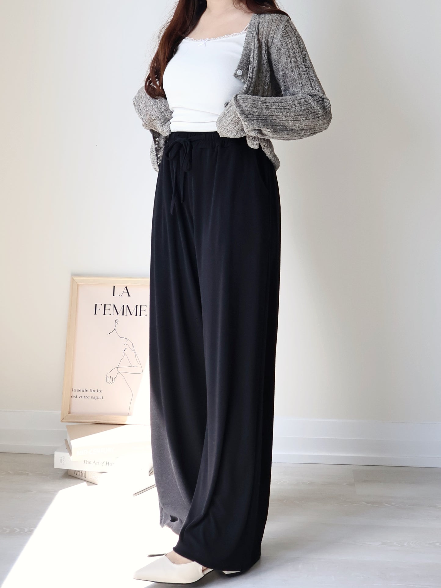 [2 Lengths] Cloud-Soft & Silk-Touch Cooling Wide-Leg Pants with Pockets(Black)