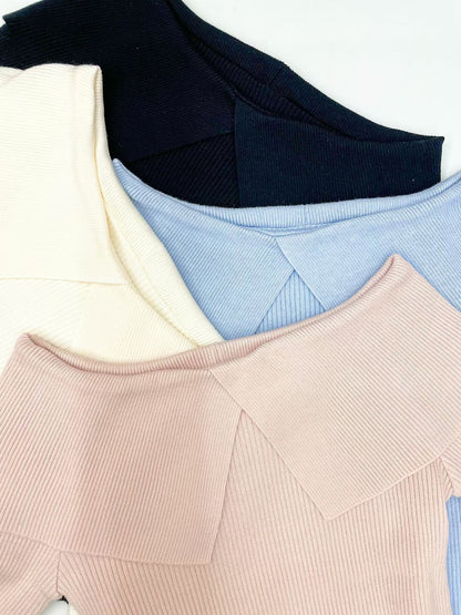 Wide Lapel Collar Off-Shoulder Knit Top(4 colors)