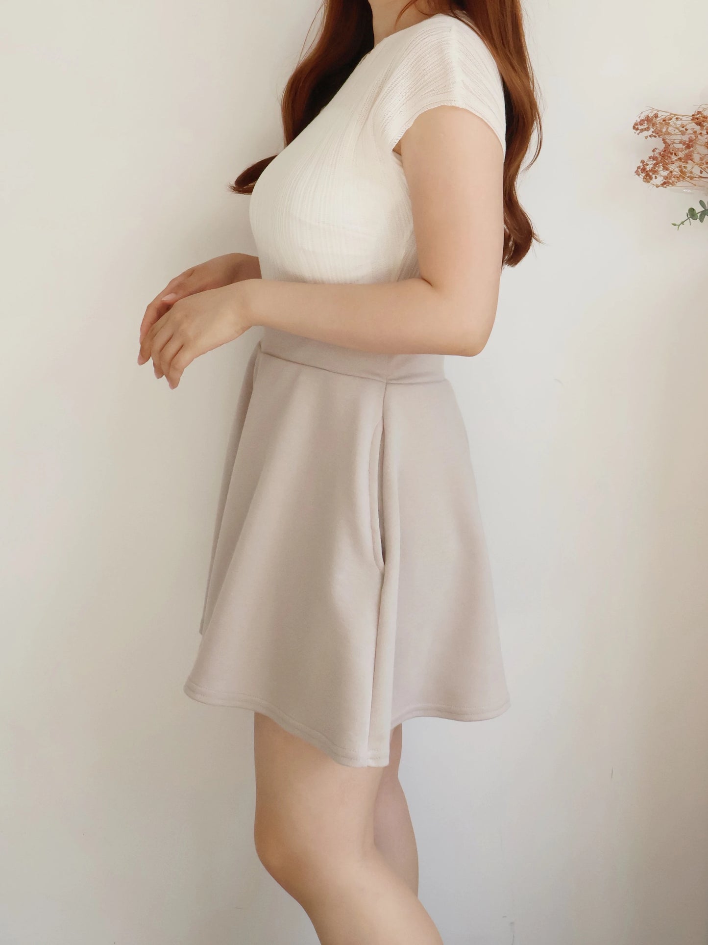 [Hidden Waistband] 365 Comfy A-Line Wide-Leg Cotton Shorts with Pockets(Beige)