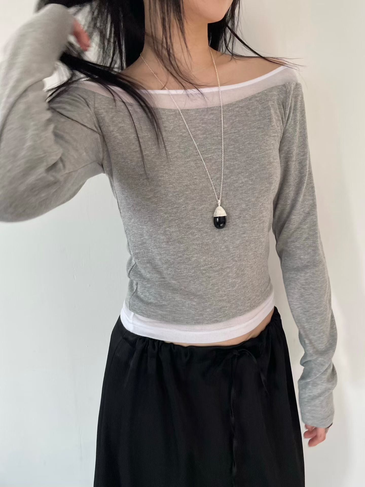 Boatneck Color-Block Layered Top(4 colors)