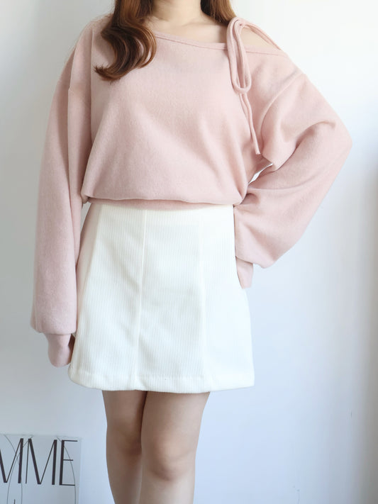 Asymmetric One-Shoulder Fleece Top(Peach)
