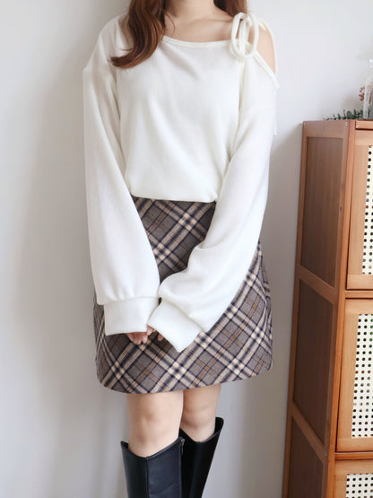 Asymmetric One-Shoulder Fleece Top(Ivory)