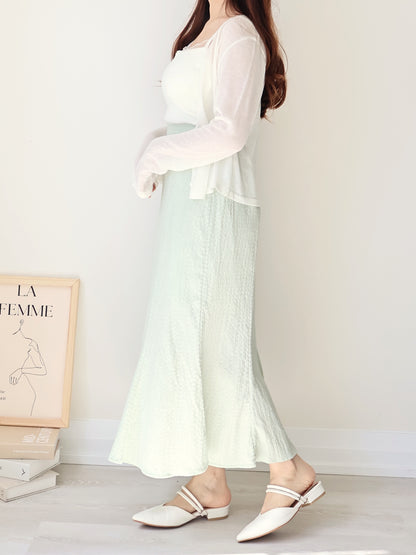 [Wrinkle-Free] Elegant Crinkle Mermaid Midi Skirt(Sage green)