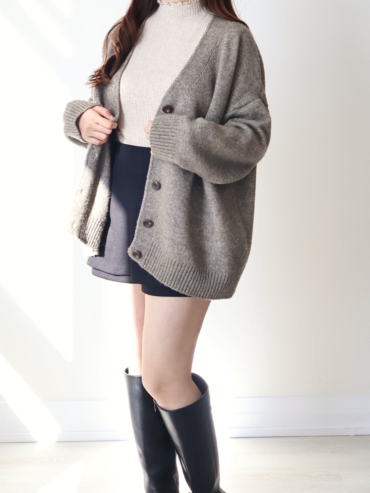 10% Lambswool Marshmallow Oversized Cardigan(Mocha)