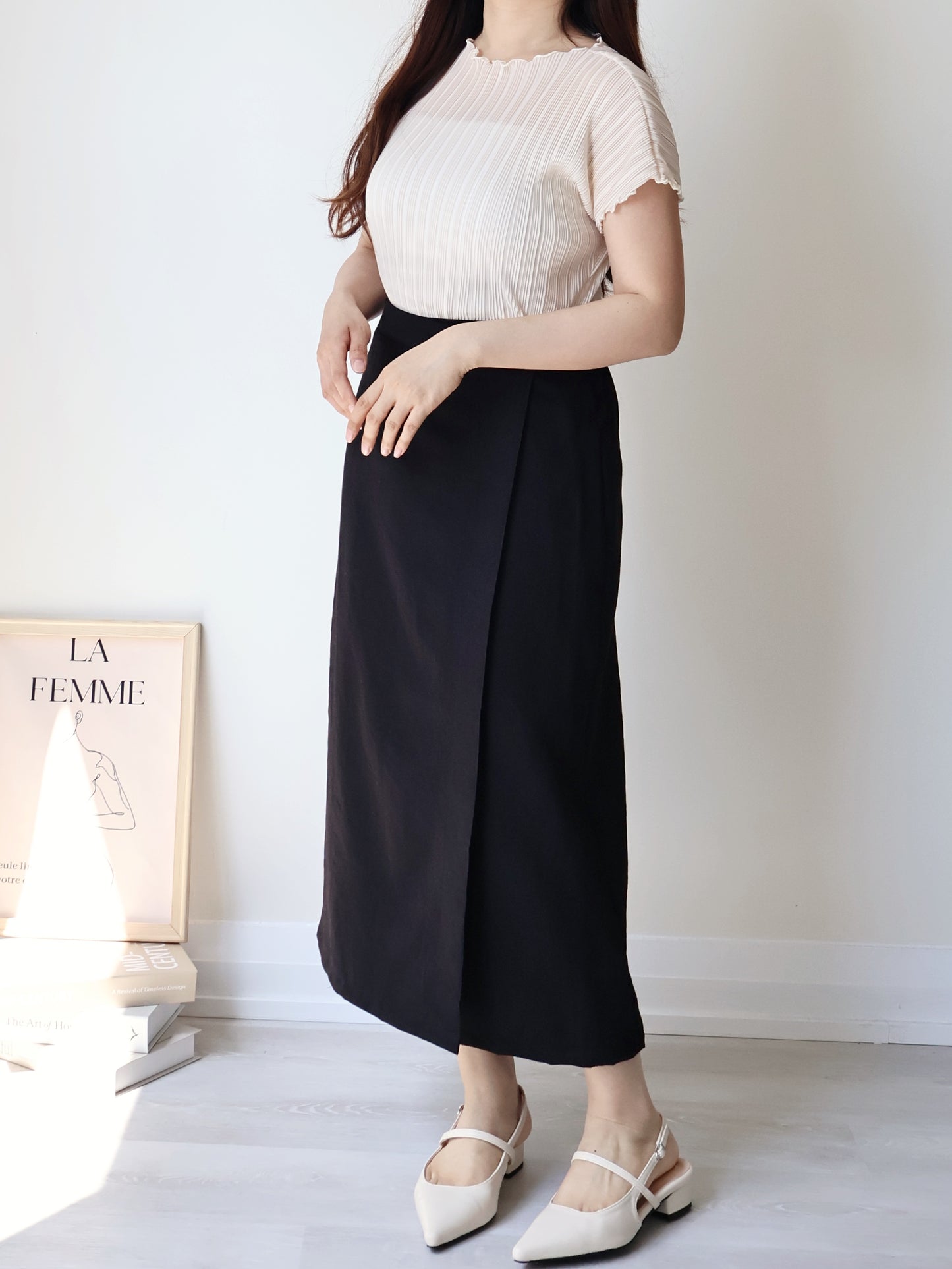 [Wrinkle-Free] Elegant Cool-Touch Vertical Pleat Top(Cream)