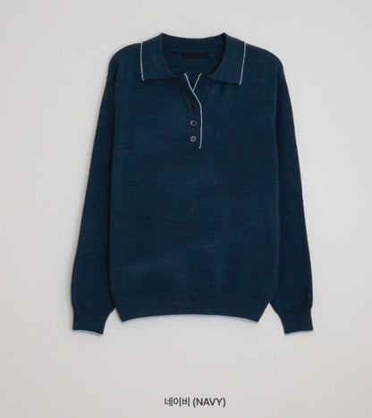 Collared Button-Up Piping Sweater(4 Colors)