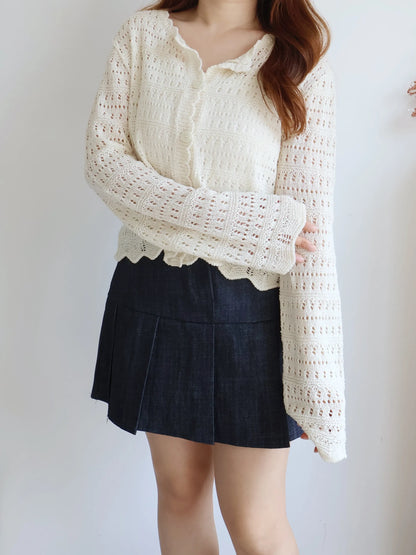 Romantic Lace-Trimmed Sheer Cardigan(Beige)