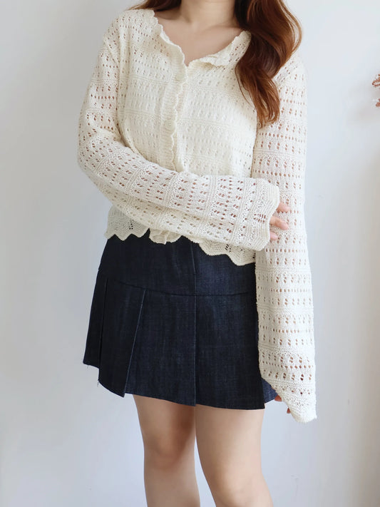 Romantic Lace-Trimmed Sheer Cardigan(Beige)